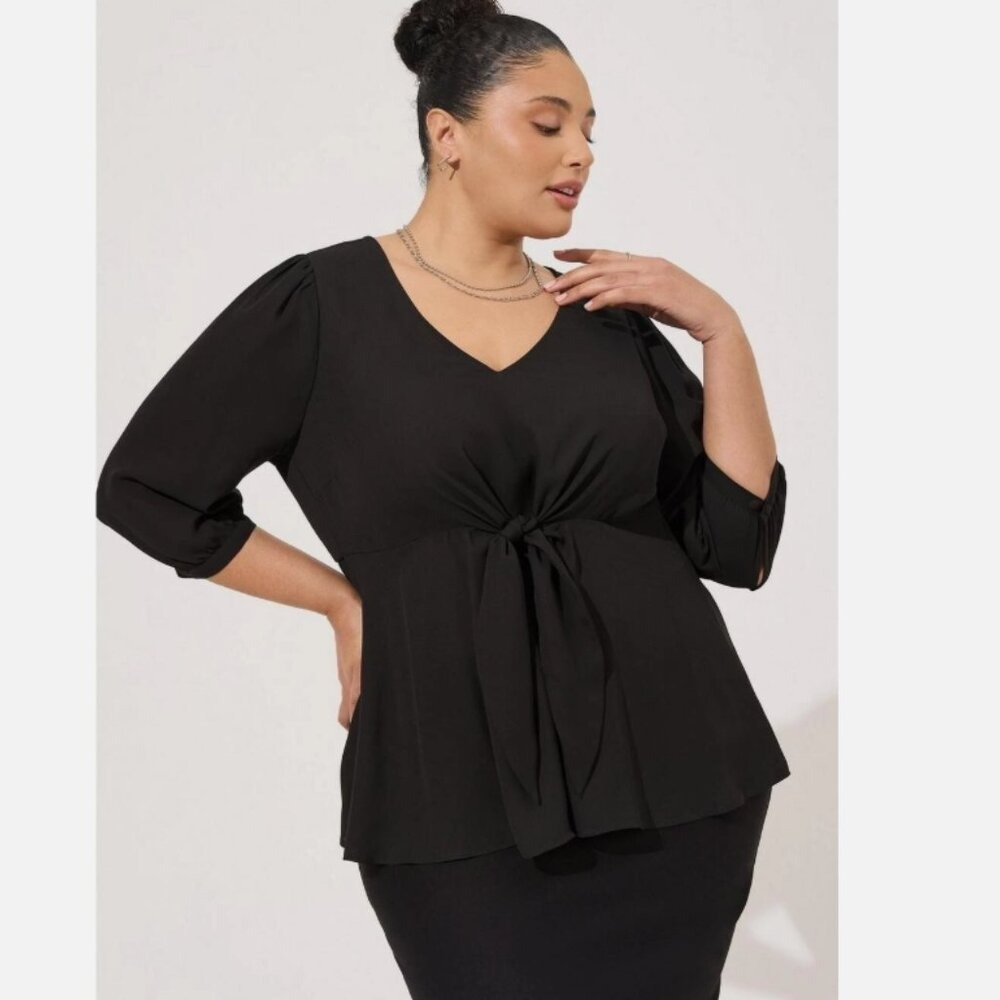 New Torrid Plus Size 4X Black Georgette Tie-Front Blouse Soft Flowy Preppy